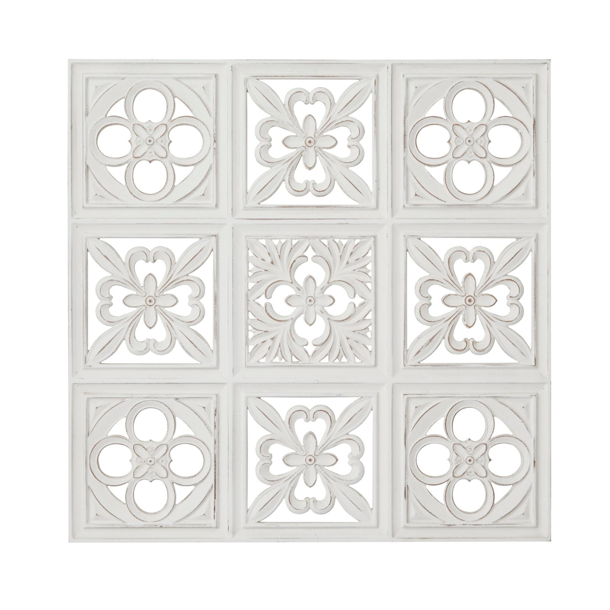 White Wood Traditional Floral Wall Decor 29" x 29" x 2"